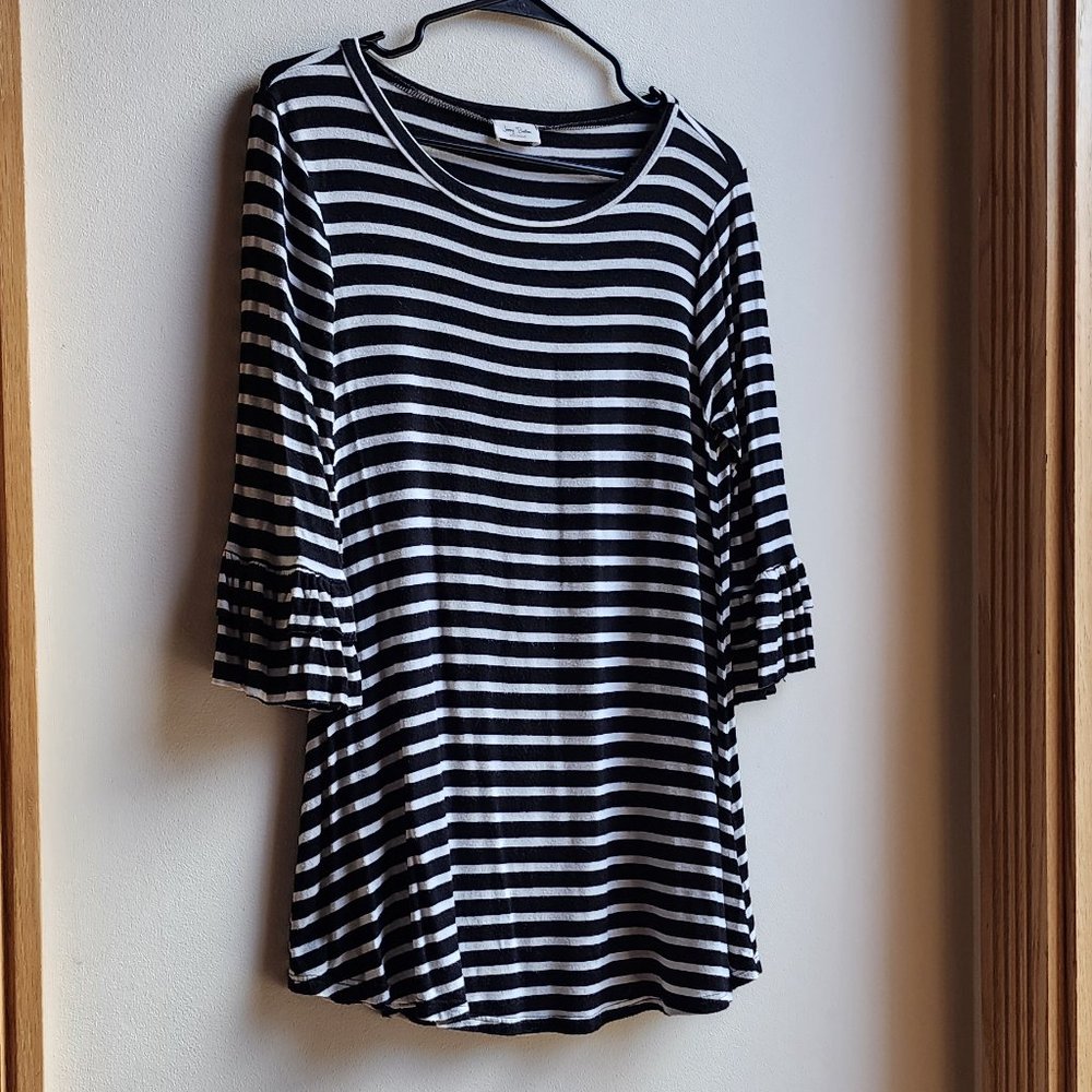 Jenny Boston Boutique Striped Ruffle Sleeve Jersey Size Large